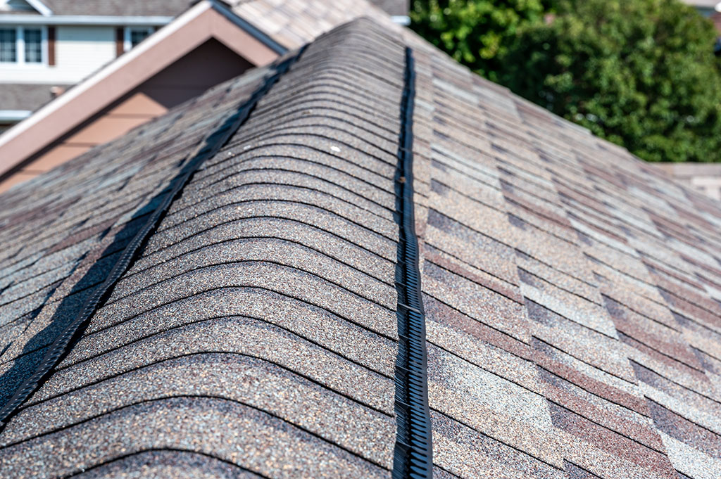 Closeup of A House Roof with Architectural vs. Three-Tab Shingles