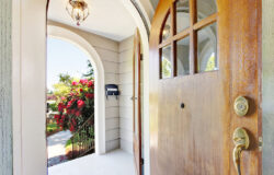 Closeup of an Opened Old Wooden Entryway Door Exterior Door Installation