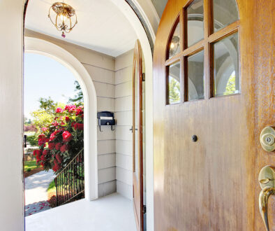 Closeup of an Opened Old Wooden Entryway Door Exterior Door Installation